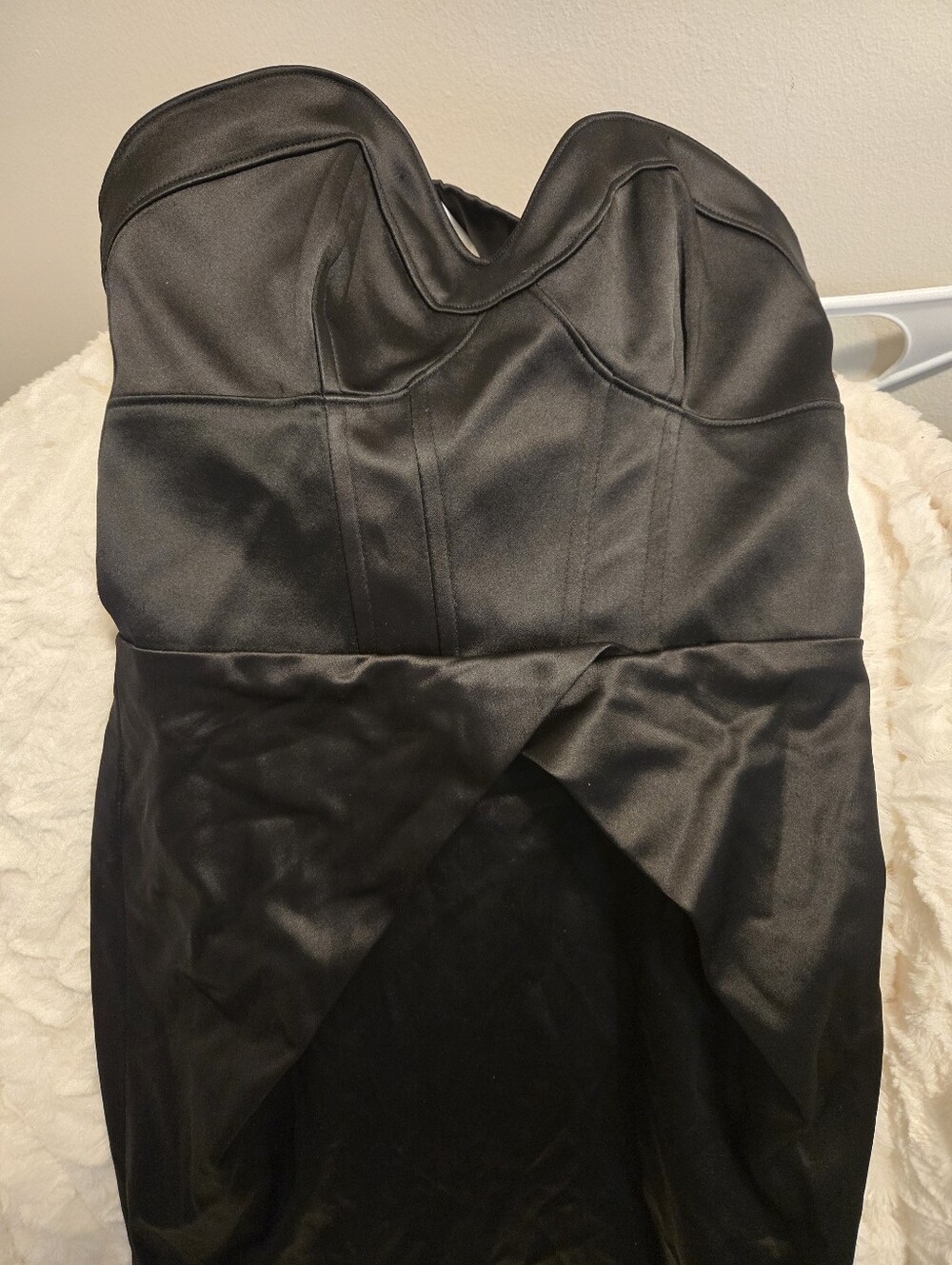 BebeStrapless Black Satin Bustier Dress